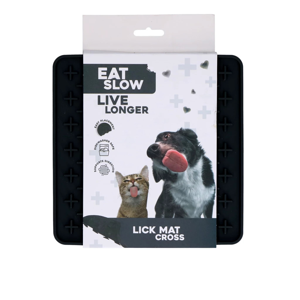 Eat Slow Live Longer Lick Mat Cross Black