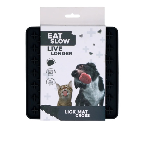 [(EATS060K)] Eat Slow Live Longer Lick Mat Cross Black