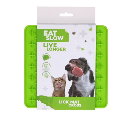 [(EATS060L)] Eat Slow Live Longer Lick Mat Cross Green