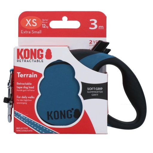 [(KONGTRNXSBL)] Retractable Leash Terrain Blue XS (3m/12kg) KONG