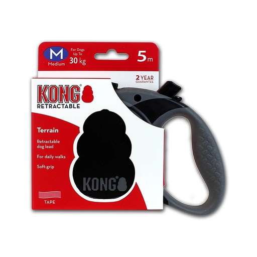 [(KONGTRNMDBK)] Retractable Leash Terrain Black M (5m/30kg) KONG