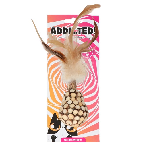 [(ADDI021)] Wooden wobbler with feathers -ADDICTED Cat-